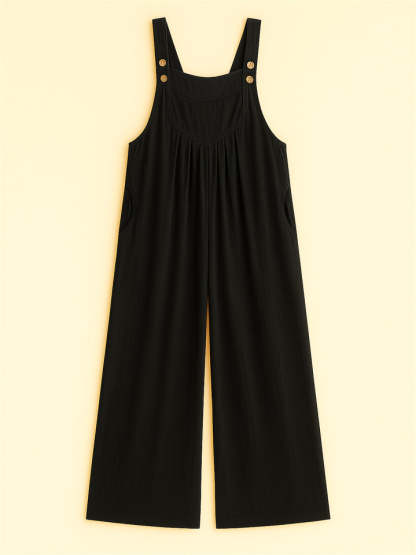 Women's Summer Casual Solid Color Strappy Wide Leg Jumpsuits
