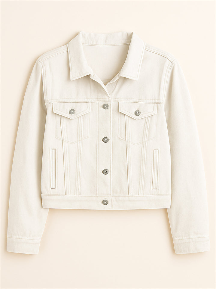 Women's Elegant Chest Pocket Candy Color Lapel Short Denim Jackets