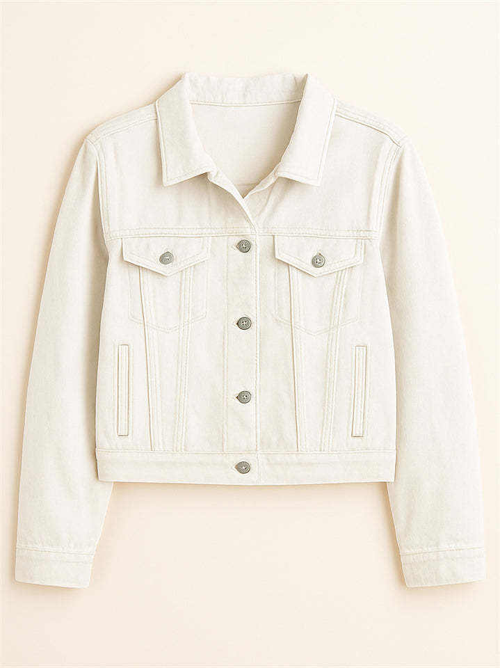 Women's Elegant Chest Pocket Candy Color Lapel Short Denim Jackets