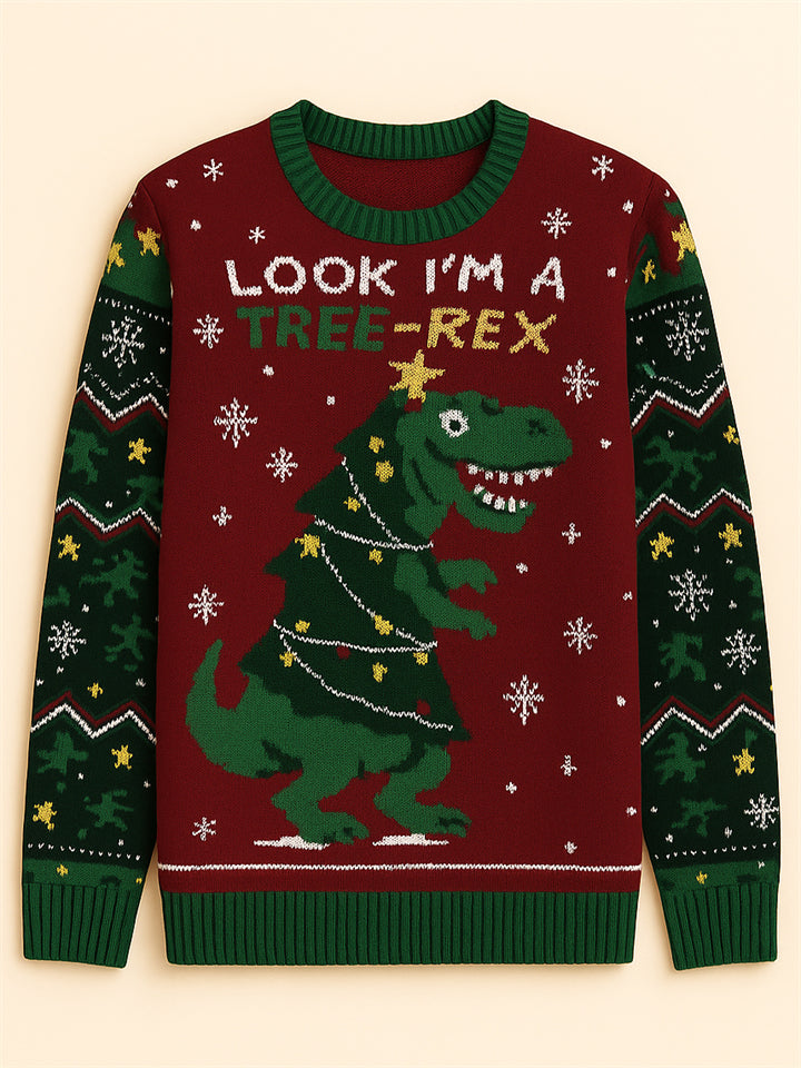 Women's Autumn Creative Dinosaur Jacquard Round Neck Pullover Christmas Sweaters