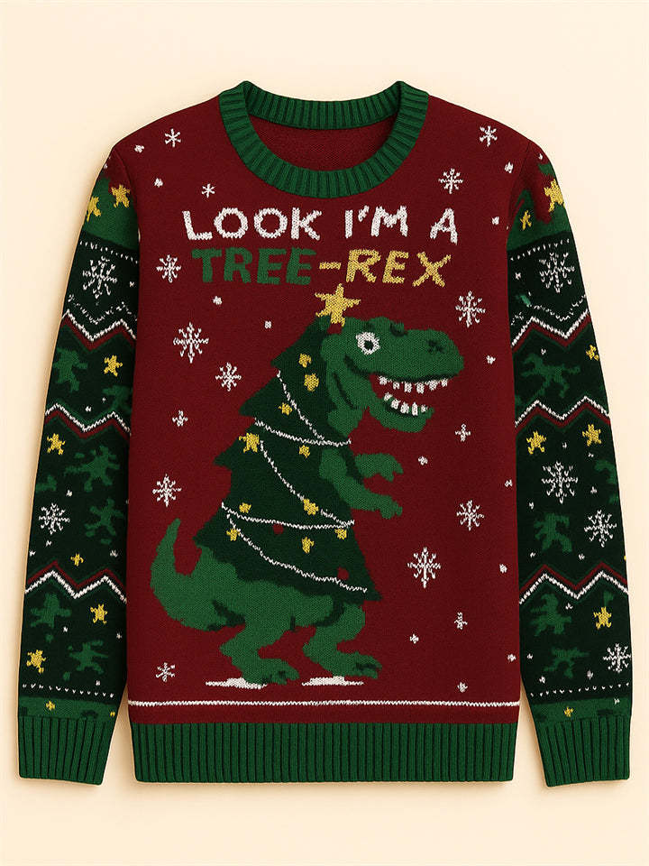 Women's Autumn Creative Dinosaur Jacquard Round Neck Pullover Christmas Sweaters