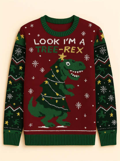 Women's Autumn Creative Dinosaur Jacquard Round Neck Pullover Christmas Sweaters