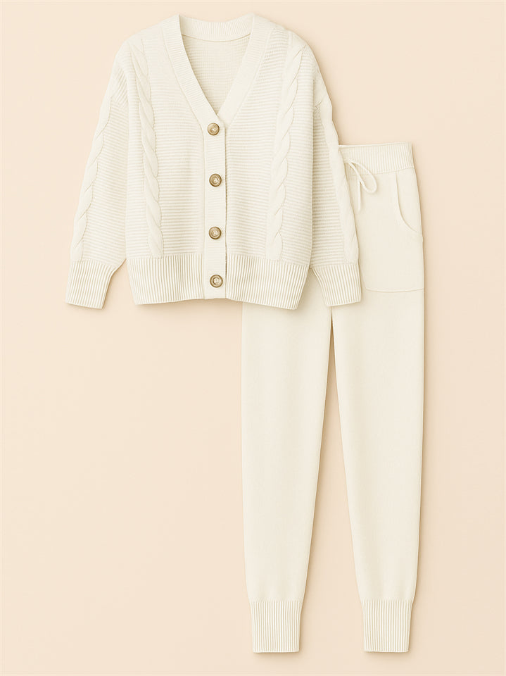 Women's Simple V-Neck Solid Color Pit Stripe Button Up Sweater Outfits