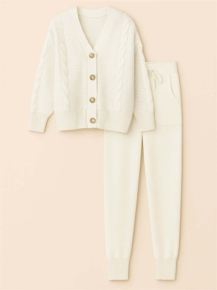 Women's Simple V-Neck Solid Color Pit Stripe Button Up Sweater Outfits