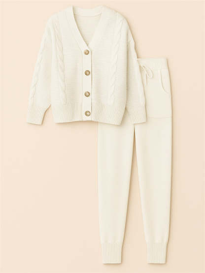 Women's Simple V-Neck Solid Color Pit Stripe Button Up Sweater Outfits