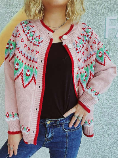 Contrast Color Ethnic Style Crochet Cardigan Sweaters for Women