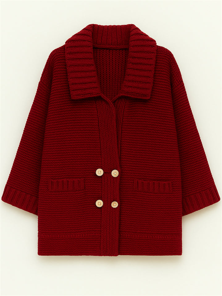 Plus Size Winter Solid Color Double Breasted Cardigan Knitted Sweaters
