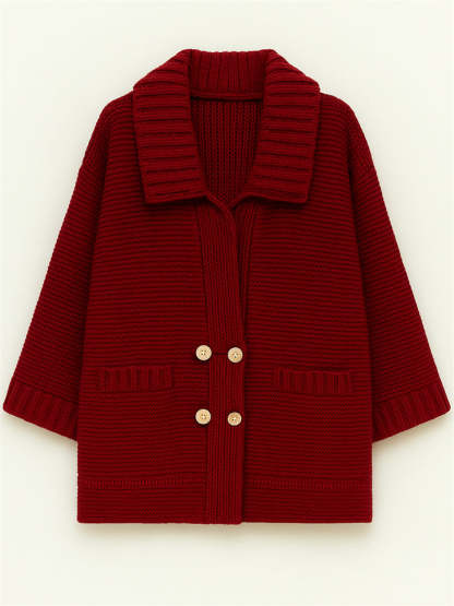 Plus Size Winter Solid Color Double Breasted Cardigan Knitted Sweaters