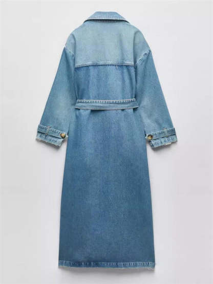 Trendy Double Breasted Belted Denim Trench Coat For women