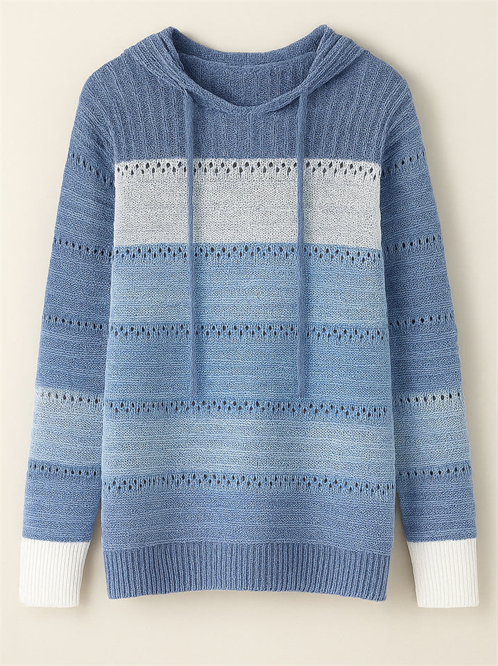 Women's Casual Color Block Pullover Hooded Sweaters