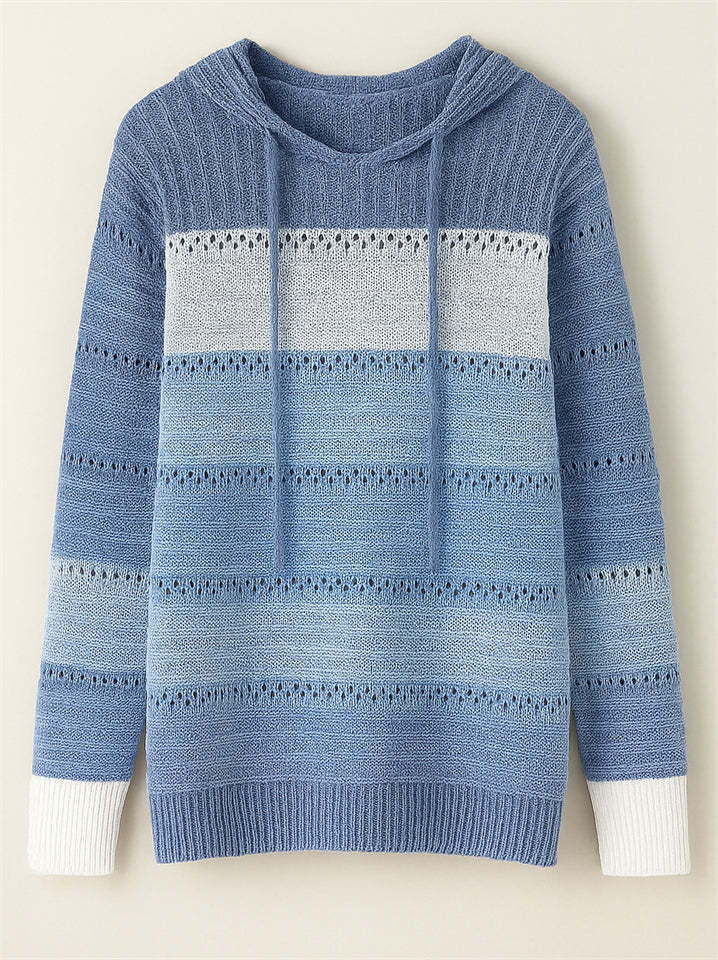 Women's Casual Color Block Pullover Hooded Sweaters