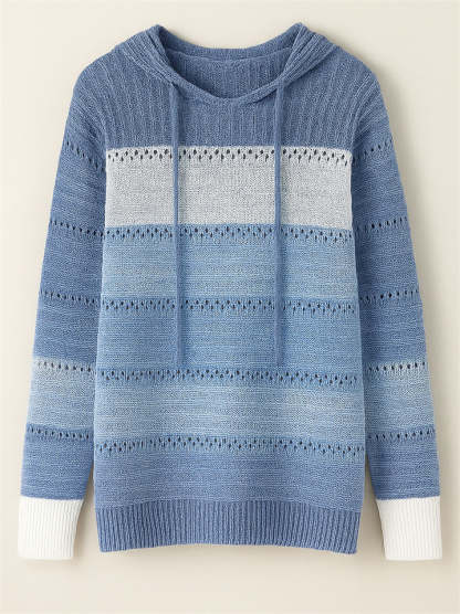 Women's Casual Color Block Pullover Hooded Sweaters
