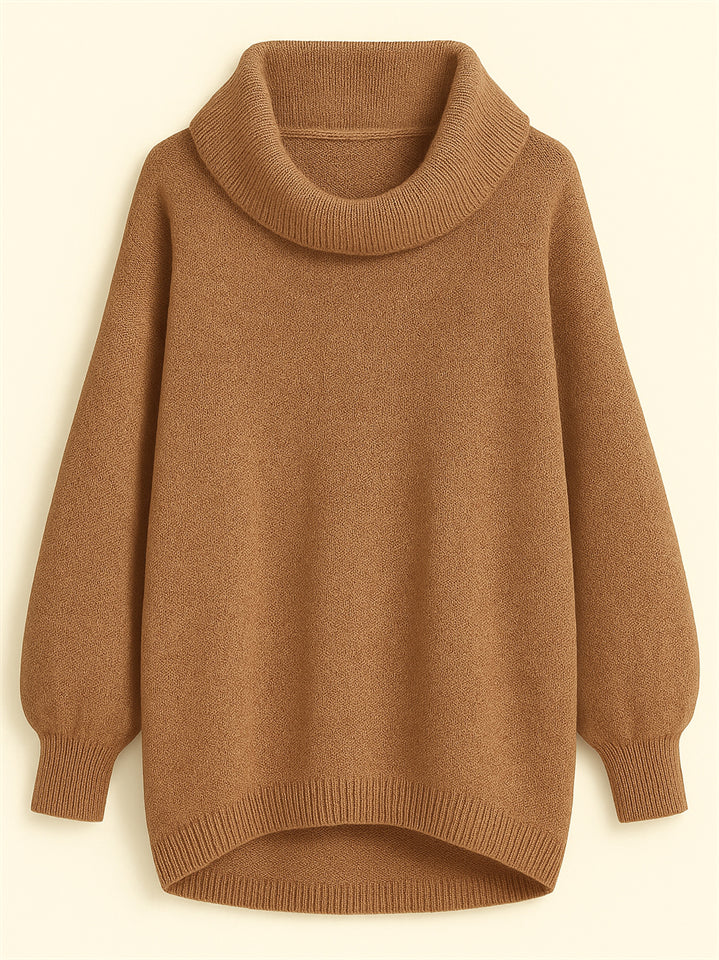 Casual Solid Color Turtleneck Kangaroo Pocket Lantern Sleeve Sweaters for Women