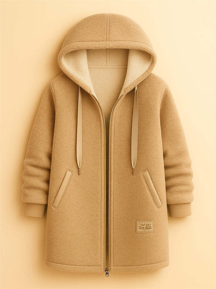 Women's Simple Zip Up Mid-Length Hooded Fleece Coats