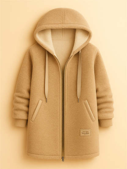 Women's Simple Zip Up Mid-Length Hooded Fleece Coats
