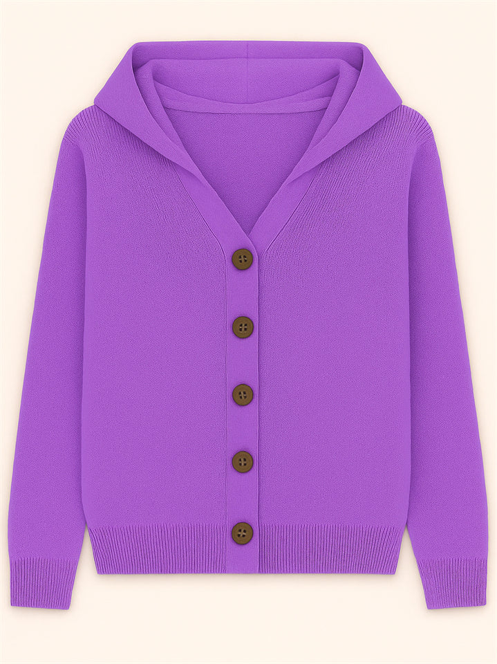 Autumn Candy Color Button Up Long Sleeve Hooded Sweaters for Women