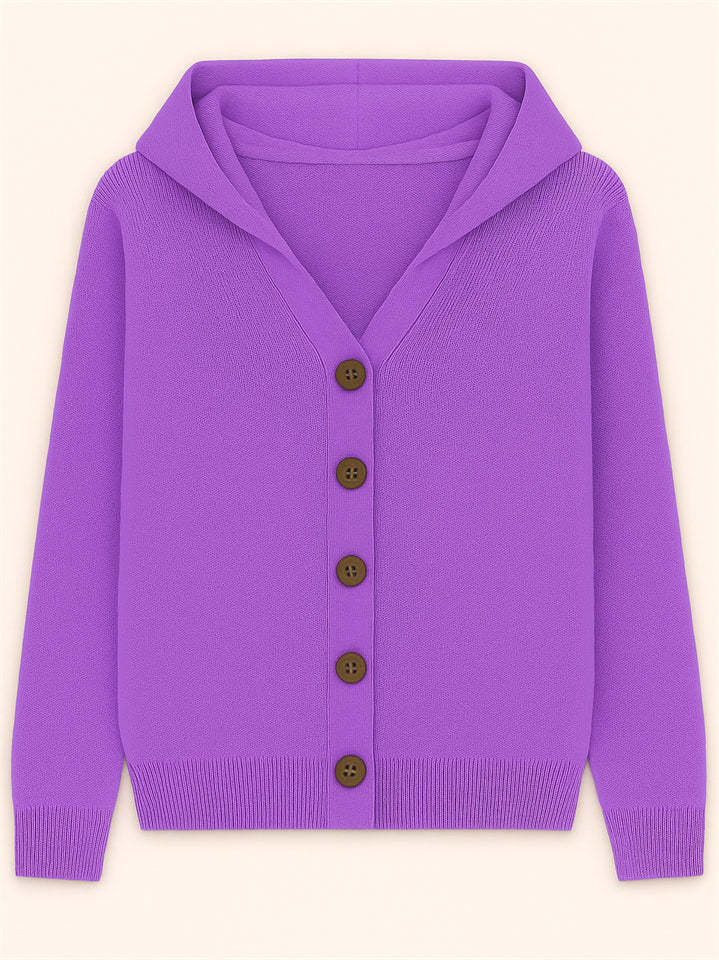 Autumn Candy Color Button Up Long Sleeve Hooded Sweaters for Women
