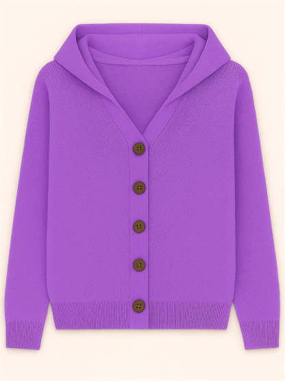 Autumn Candy Color Button Up Long Sleeve Hooded Sweaters for Women
