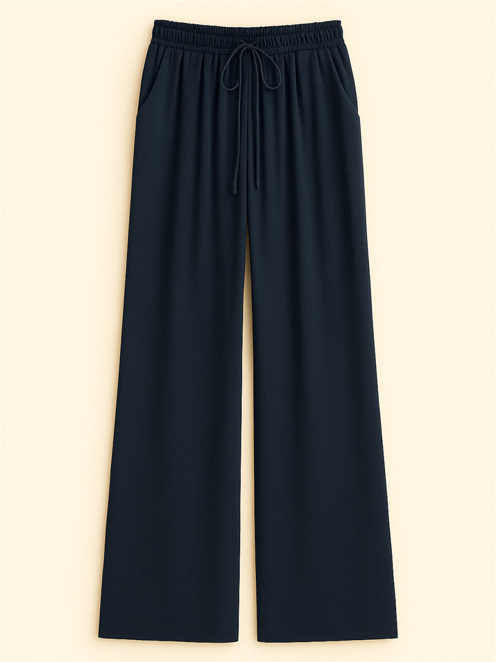 Women's High Waist Solid Color Drawstring Wide Leg Flared Pants