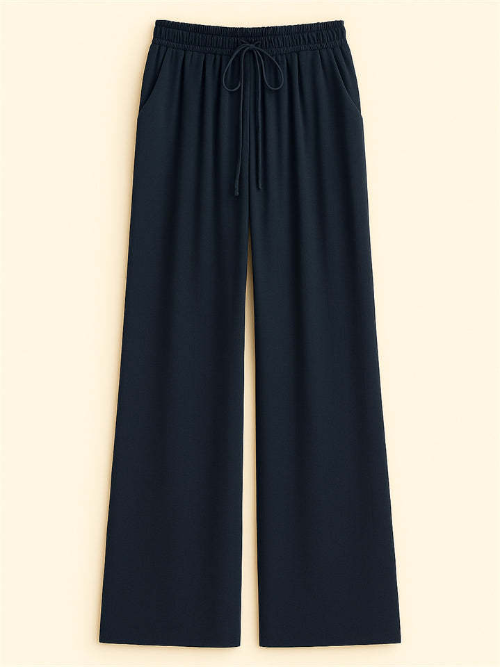 Women's High Waist Solid Color Drawstring Wide Leg Flared Pants