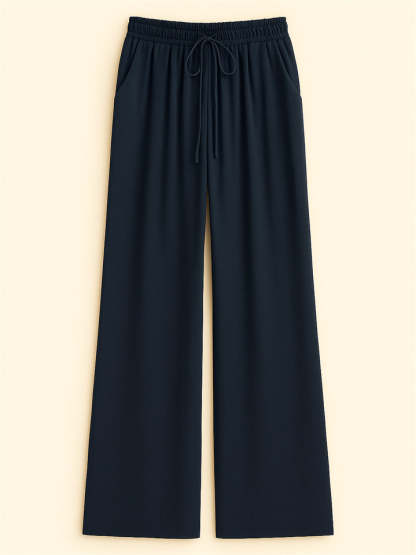 Women's High Waist Solid Color Drawstring Wide Leg Flared Pants