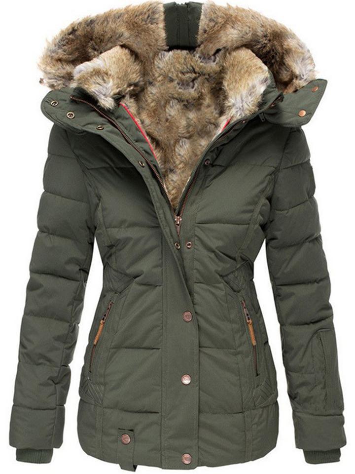 Winter Warm Solid Color Mid-Length Faux Fur Hooded Coat for Women