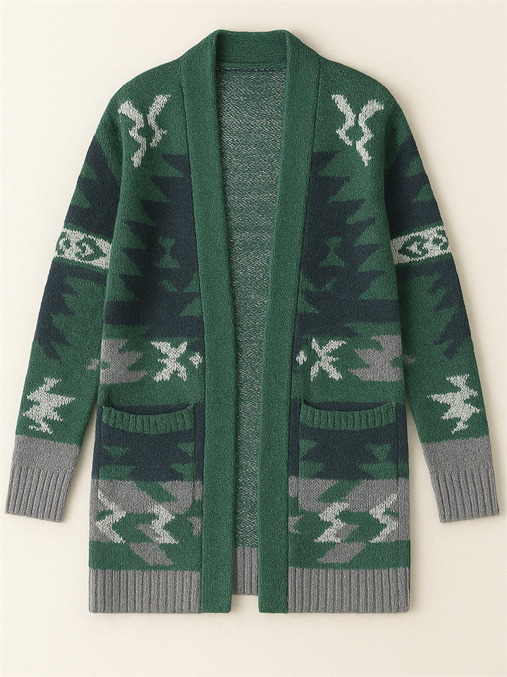 Women's Holiday Style Printed Long Sleeve Cardigan Sweaters