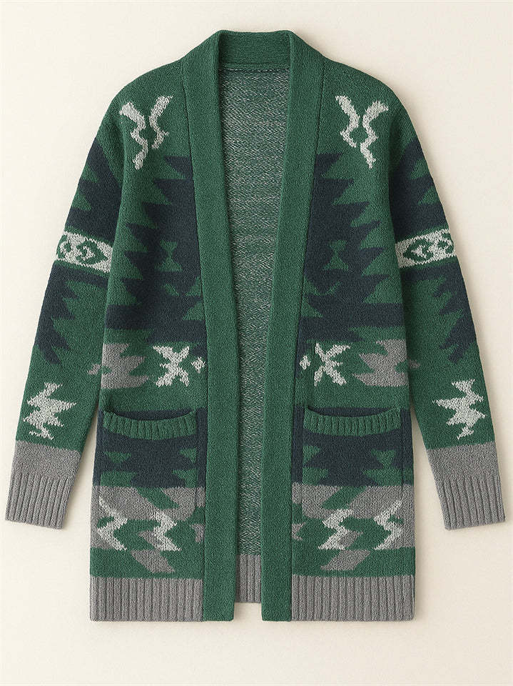 Women's Holiday Style Printed Long Sleeve Cardigan Sweaters