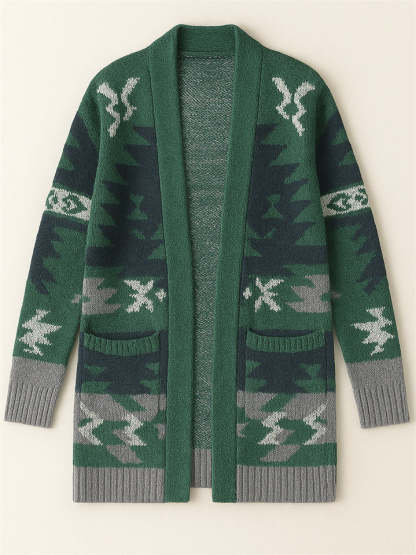 Women's Holiday Style Printed Long Sleeve Cardigan Sweaters