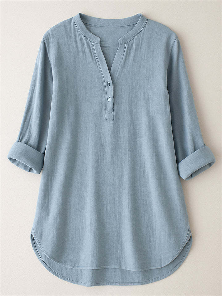 Women's Summer Solid Color Holiday Style V Neck Long Sleeve Shirt