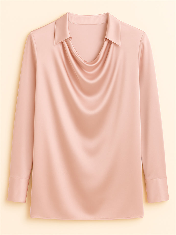 Ladies' Elegant Simple Solid Color Lapel Long Sleeve Blouses