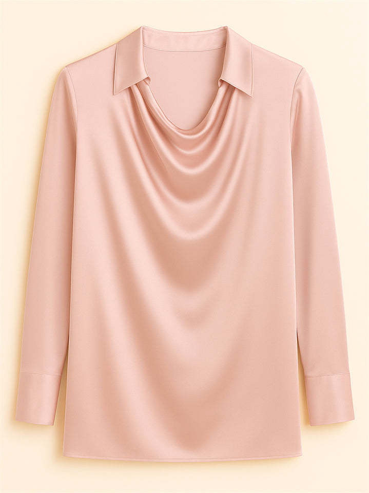 Ladies' Elegant Simple Solid Color Lapel Long Sleeve Blouses