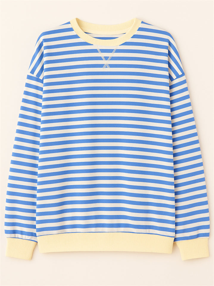 Women's Autumn Stylish Long Sleeved Contrast Color Striped Sweatshirts