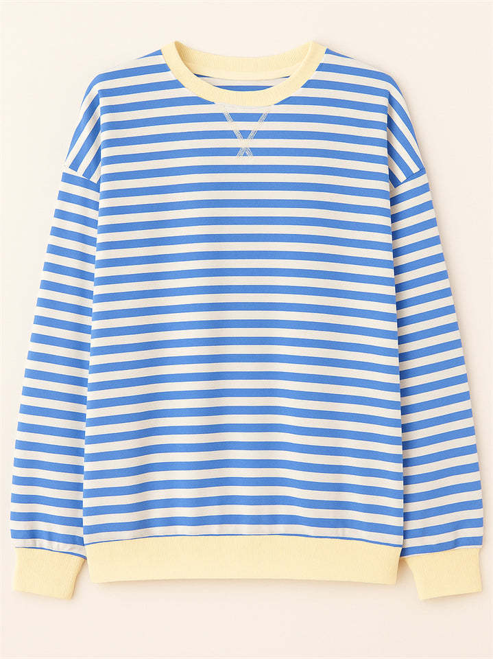 Women's Autumn Stylish Long Sleeved Contrast Color Striped Sweatshirts