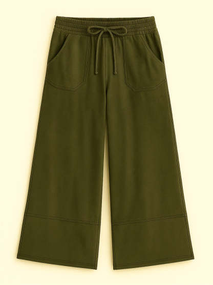Women's Distressed Solid Color Pockets Elastic Waist Wide Leg Pants