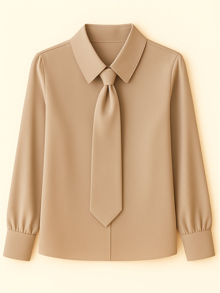 Ladies' Elegant Simple Solid Color Lapel Tie Long Sleeve Blouses