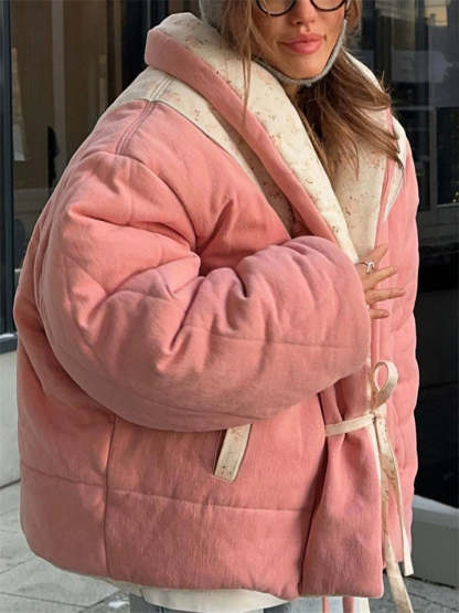 Winter Warm Lace Up Printed Reversible Garment Coat for Women