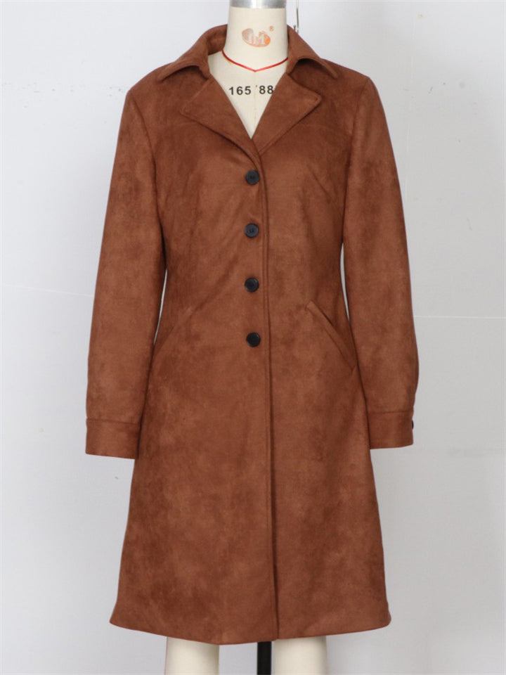 Vintage Autumn Faux Suede Single Breasted Midi Coats for Women