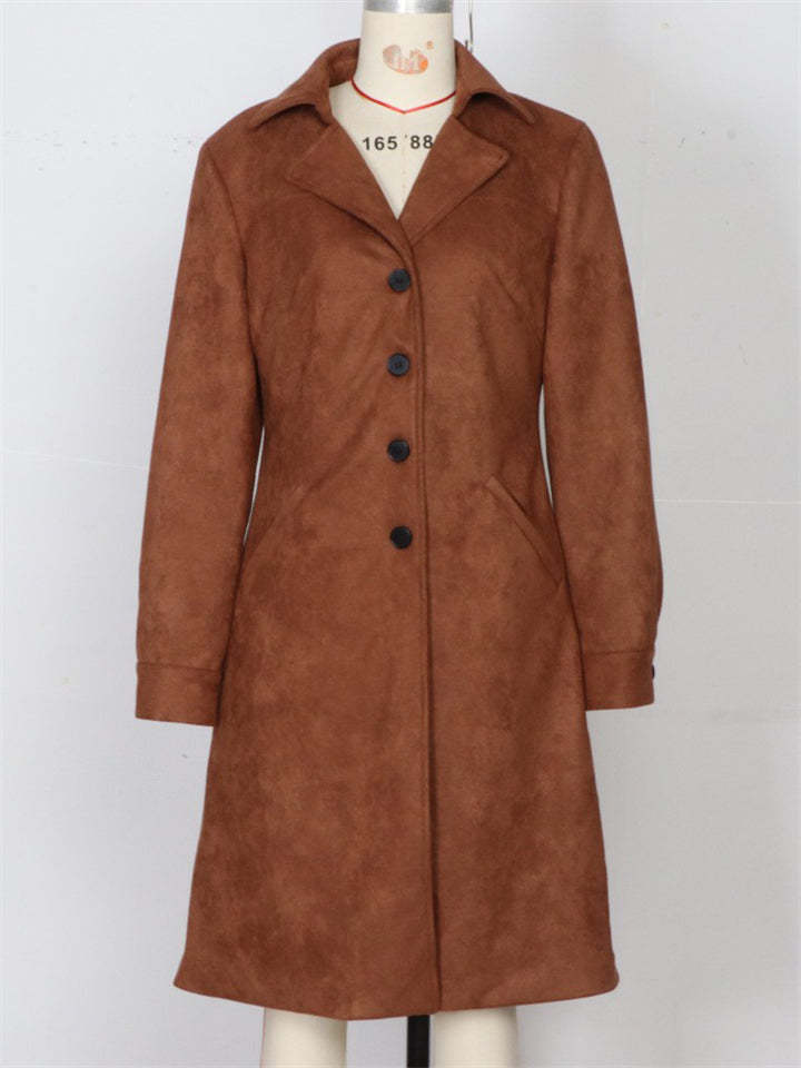Vintage Autumn Faux Suede Single Breasted Midi Coats for Women