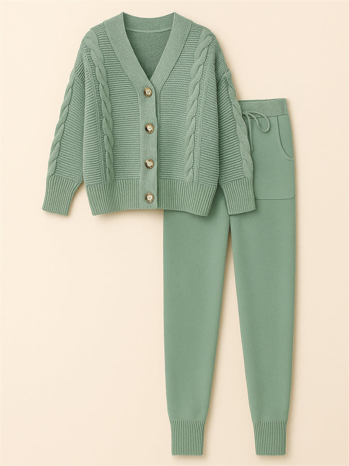 Women's Simple V-Neck Solid Color Pit Stripe Button Up Sweater Outfits