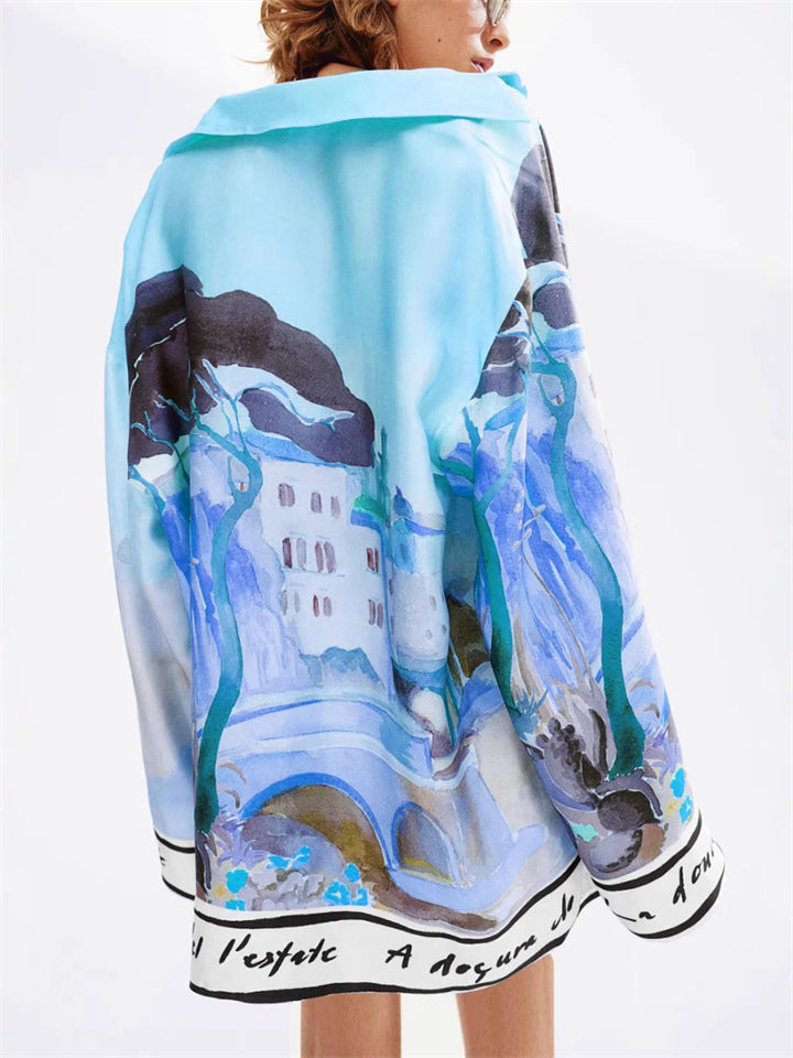 Women's Casual Fashion Paniting Style Blouse 