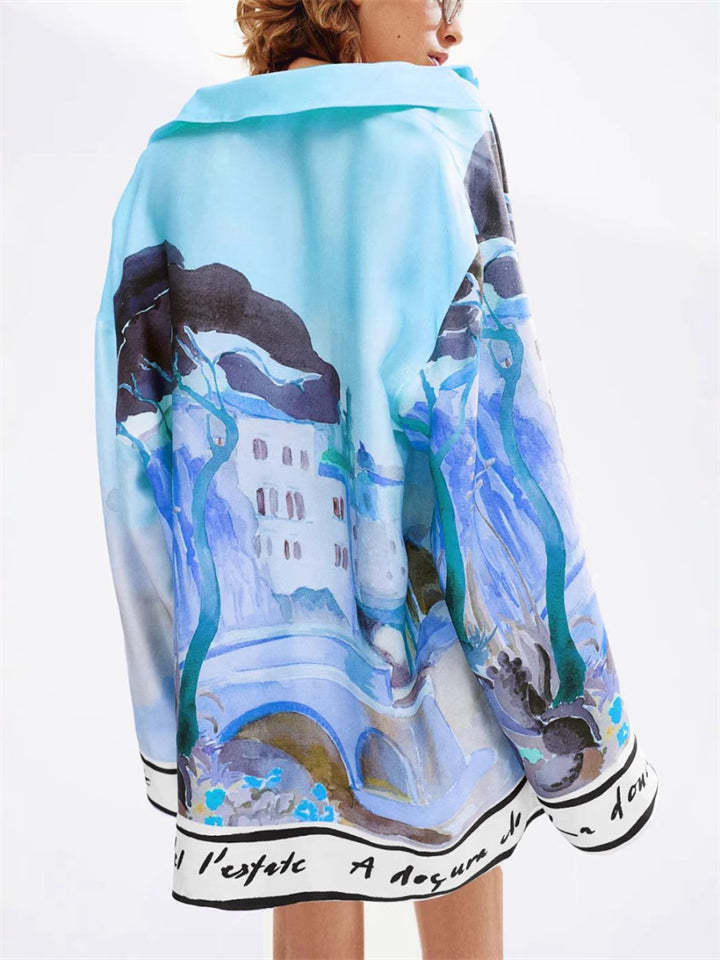 Women's Casual Fashion Paniting Style Blouse 