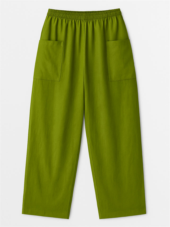 Women's Simple Solid Color Elastic High Waist Pants with Pockets