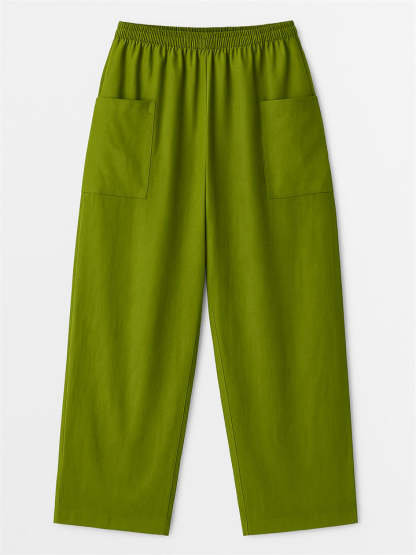 Women's Simple Solid Color Elastic High Waist Pants with Pockets