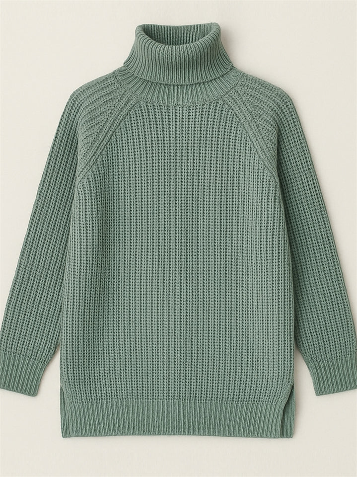 Women's Solid Color Turtleneck Split Hem Long Sleeve Knitted Sweaters