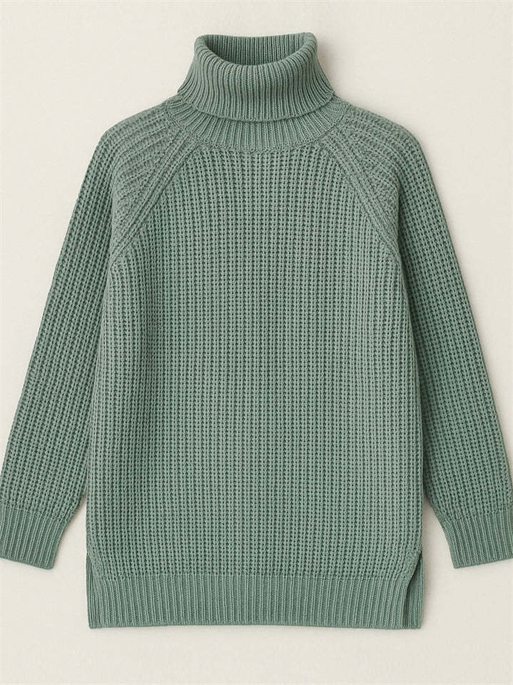 Women's Solid Color Turtleneck Split Hem Long Sleeve Knitted Sweaters
