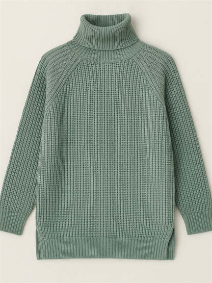 Women's Solid Color Turtleneck Split Hem Long Sleeve Knitted Sweaters