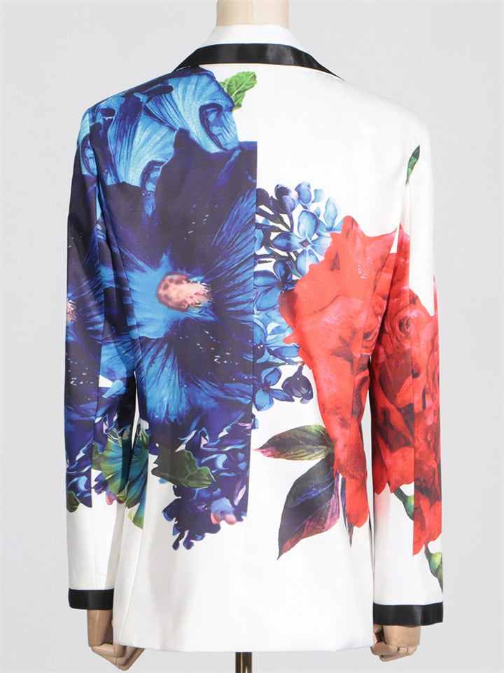 Ladies' Trendy V-Neck Floral Print Suit Jacket & Flared Pants Set