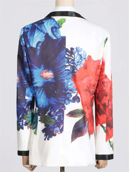 Ladies' Trendy V-Neck Floral Print Suit Jacket & Flared Pants Set