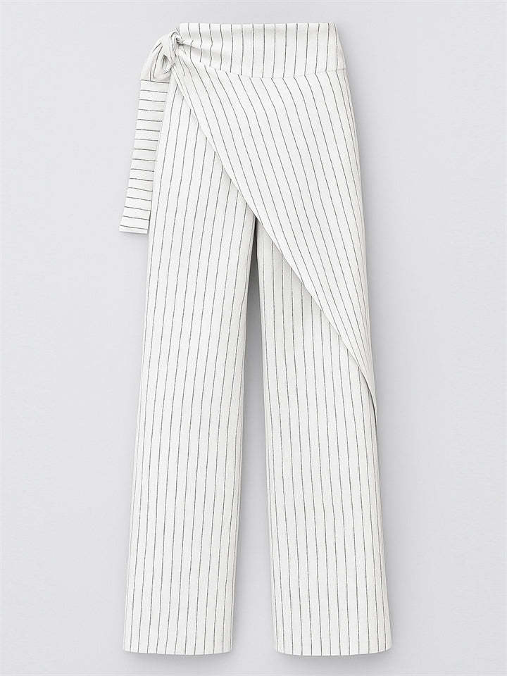 Ladies' Elegant Trendy Striped Lace Up High Waist Straight Pants